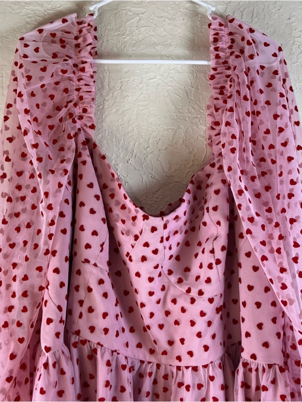 Eloquii Mesh Flocked Heart Print Bustier Mini Dress in Pink - Picture 5 of 15